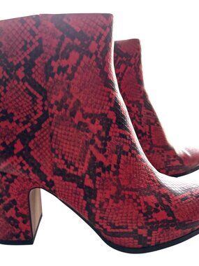 Red & Black Snake Print Ankle Boots Side Zip Wrapped Heel BCBGENERATION Size 8